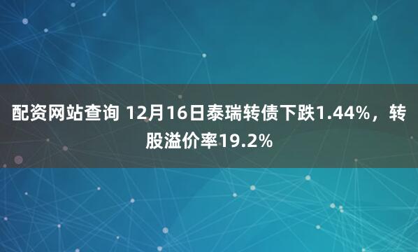 配资网站查询 12月16日泰瑞转债下跌1.44%，转股溢价率19.2%